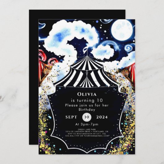 パステルお洒落サーカス誕生日 招待状 (正面/裏面)