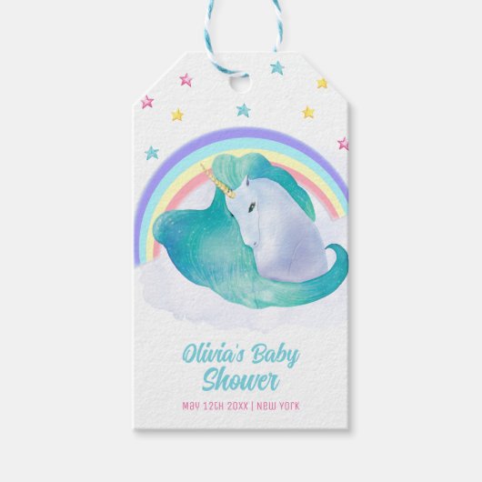 パステルお洒落スターユニコーンレインボーベビーシャワー ギフトタグ (正面)