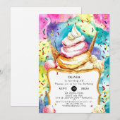パステルお洒落スワールアイスクリーム誕生日 招待状 (正面/裏面)