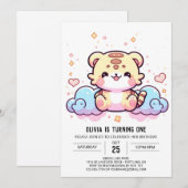 パステルお洒落タイガー1st誕生日 招待状 (正面/裏面)