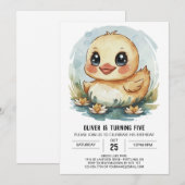 パステルお洒落ダック誕生日 招待状 (正面/裏面)