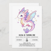 パステルお洒落ドラゴン1st誕生日 招待状 (正面/裏面)
