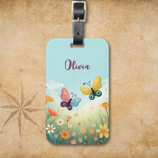 パステルお洒落バタフライガーデン ラゲッジタグ