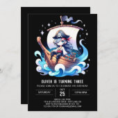 パステルお洒落パイレーツ誕生日 招待状 (正面/裏面)