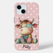 パステルお洒落パッチワーク牛の追加名前をカスタムする Case-Mate iPhoneケース (裏面)