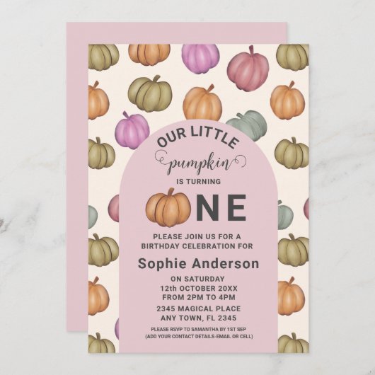 パステルお洒落パンプキンファースト誕生日パーティー 招待状 (正面/裏面)