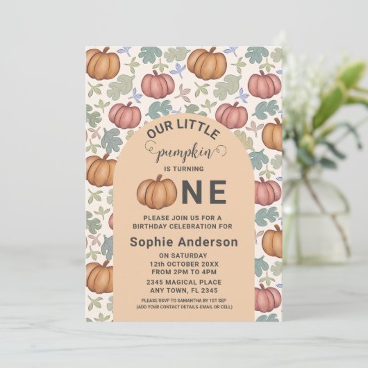 パステルお洒落パンプキンファースト誕生日パーティー 招待状 (スタンド正面)