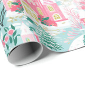 パステルお洒落ピンクウィンタータウンクリスマス ラッピングペーパー (ロールコーナー)