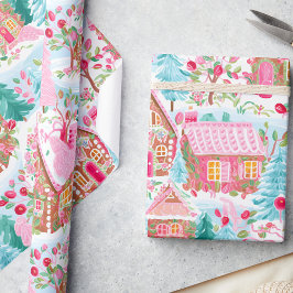 パステルお洒落ピンクジンジャーブレッドドリームクリスマス ラッピングペーパー