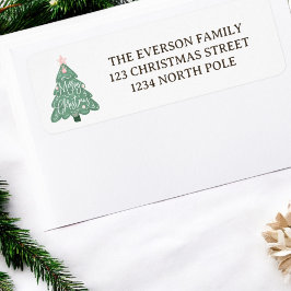 パステルお洒落ピンクリングリーメリークリスマスツリー ラベル