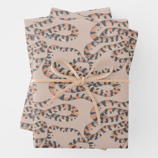 パステルお洒落ピーチ&オレンジヴィンテージヘビ ラッピングペーパーシート (インサイチュ)