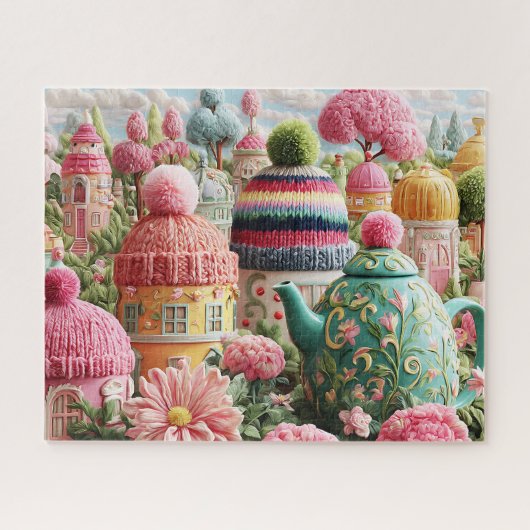 パステルお洒落フェアリーの町とティーポットと帽子 ジグソーパズル (横)