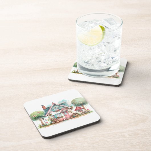 パステルお洒落フェアリーテイルコテージアート コースター (右側)