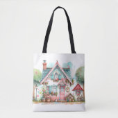 パステルお洒落フェアリーテイルコテージアート トートバッグ (正面)
