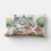 パステルお洒落フェアリーテイルコテージアート ランバークッション (正面)