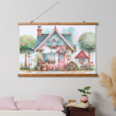 パステルお洒落フェアリーテイルコテージアート 吊り下げ型タペストリー (寝室)