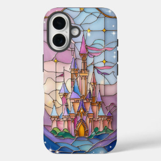 パステルお洒落フエのステンドグラス城の風景 iPhone 16ケース