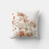 パステルお洒落ユニコーンとバラ クッション (正面)