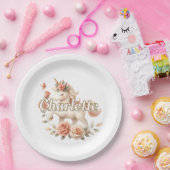 パステルお洒落ユニコーンとバラ ペーパープレート (パーティー)