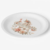 パステルお洒落ユニコーンとバラ ペーパープレート (アングル)