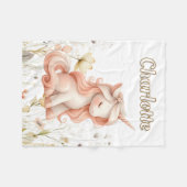 パステルお洒落ユニコーン野花 フリースブランケット (正面(横))