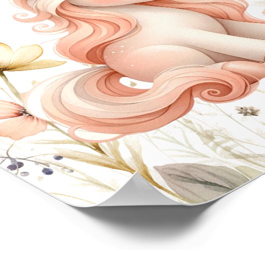 パステルお洒落ユニコーン野花 ポスター (角)