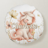 パステルお洒落ユニコーン野花 ラウンドクッション (裏面)