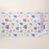 パステルお洒落ユニコーン&キャッスルファンタジー ビーチタオル (正面)