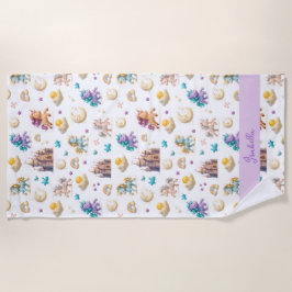 パステルお洒落ユニコーン&キャッスルファンタジー ビーチタオル