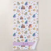 パステルお洒落ユニコーン&キャッスルファンタジー ビーチタオル (正面)