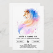 パステルお洒落ライオン誕生日 招待状 (正面/裏面)