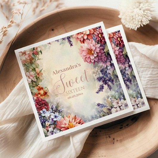 パステルお洒落ワイルドフラワーズスウィート16 スタンダードカクテルナプキン