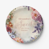 パステルお洒落ワイルドフラワーズスウィート16 ペーパープレート (正面)