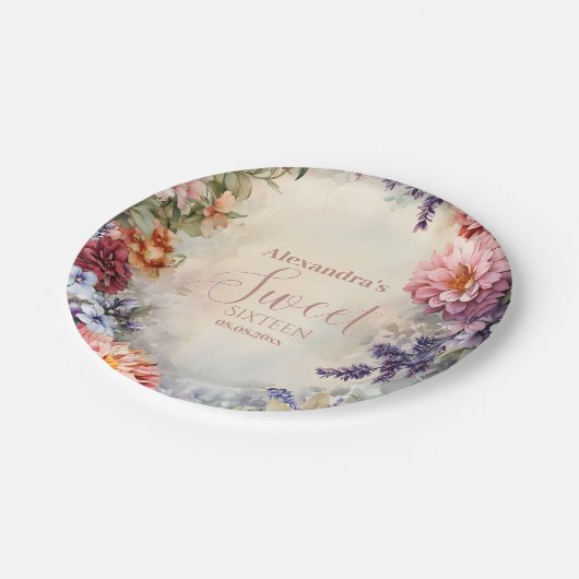 パステルお洒落ワイルドフラワーズスウィート16 ペーパープレート (アングル)