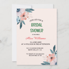 パステルお洒落ワイルドフラワーフレームブライダルシャワー 招待状