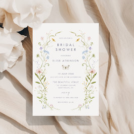 パステルお洒落ワイルドフラワーフレームブライダルシャワー 招待状