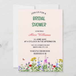 パステルお洒落ワイルドフラワーフレームブライダルシャワー 招待状