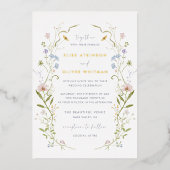 パステルお洒落ワイルドフラワーフレーム結婚ズ 箔招待状 (正面)