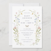 パステルお洒落ワイルドフラワーフレーム赤ちゃんシャワー 招待状 (正面)