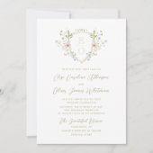 パステルお洒落ワイルドフラワーモノグラム結婚クレスト 招待状 (正面)
