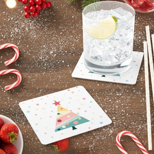 パステルお洒落水玉模様クリスマスコアスター スクエアペーパーコースター