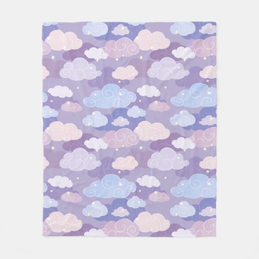 パステルお洒落雲と星のパターン フリースブランケット (正面)