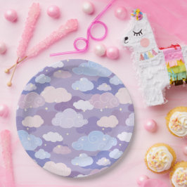 パステルお洒落雲と星のパターン ペーパープレート