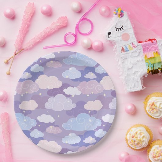 パステルお洒落雲と星のパターン ペーパープレート (パーティー)
