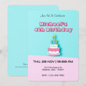 パステルお誕生日ケーキとキャンドル 招待状 (正面/裏面)