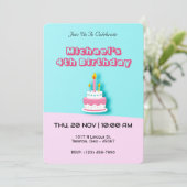 パステルお誕生日ケーキとキャンドル 招待状 (スタンド正面)