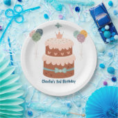 パステルお誕生日ケーキとバルーン ペーパープレート (パーティー)