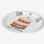 パステルお誕生日ケーキとバルーン ペーパープレート (アングル)