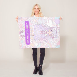 パステルかわいいガールデザイン フリースブランケット