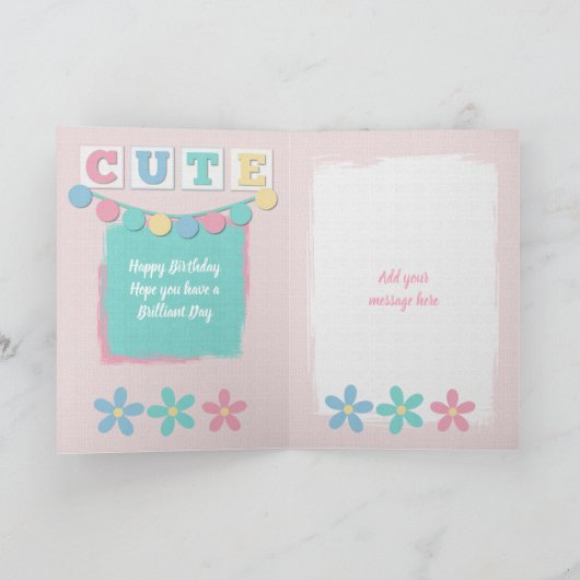 パステルかわいいハッピーバースデーとバントと写真 カード (内部)